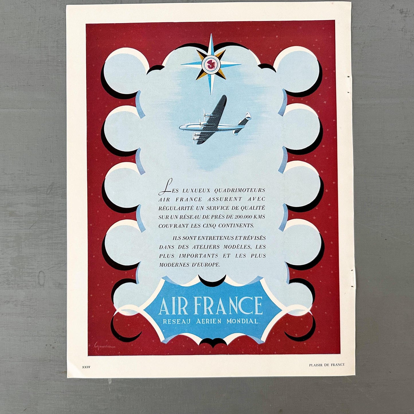 1950s Air France Ad Poster: Mid-Century Modern Travel Wall Art