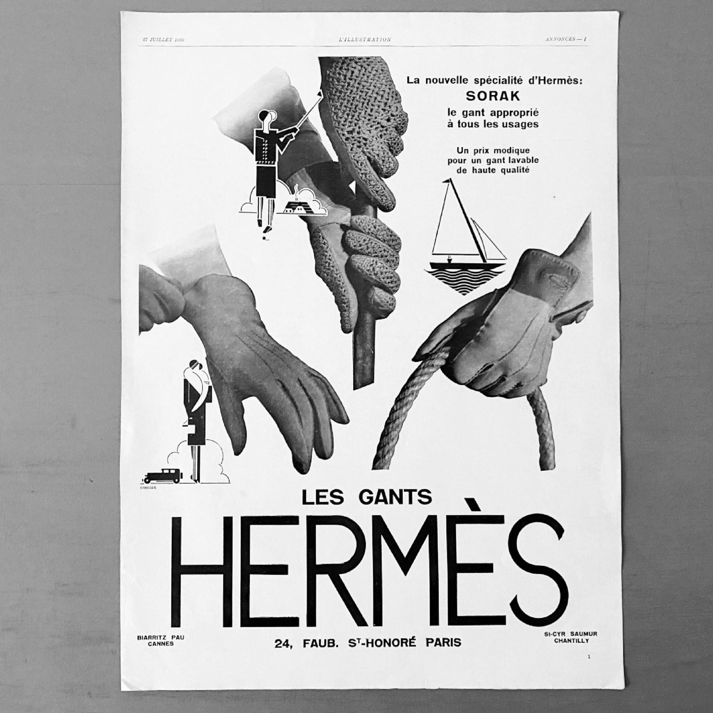 Original 1930s Vintage Hermes Advertisement Print: Authentic Paris Fashion Wall Poster