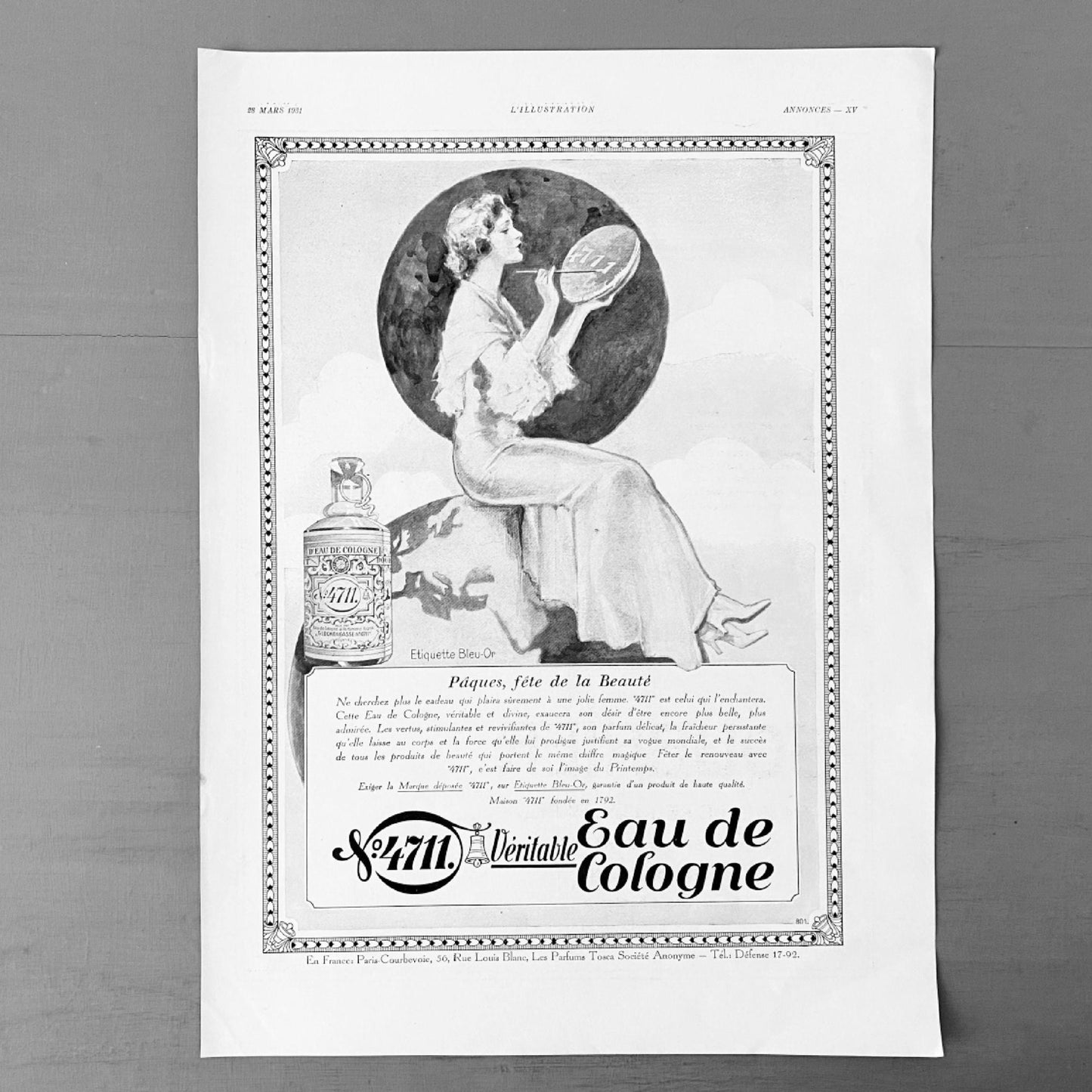 1920s Vintage 4711 Cologne Ad Print: Art Deco Perfume Poster, Bathroom Wall Art