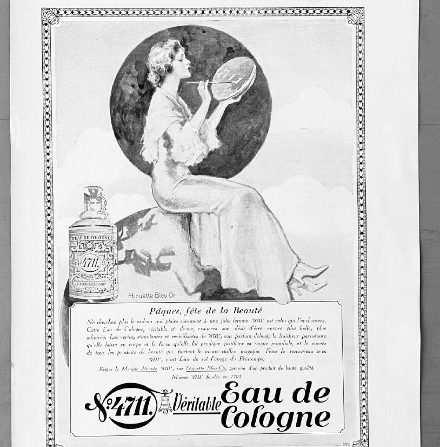 1920s Vintage 4711 Cologne Ad Print: Art Deco Perfume Poster, Bathroom Wall Art