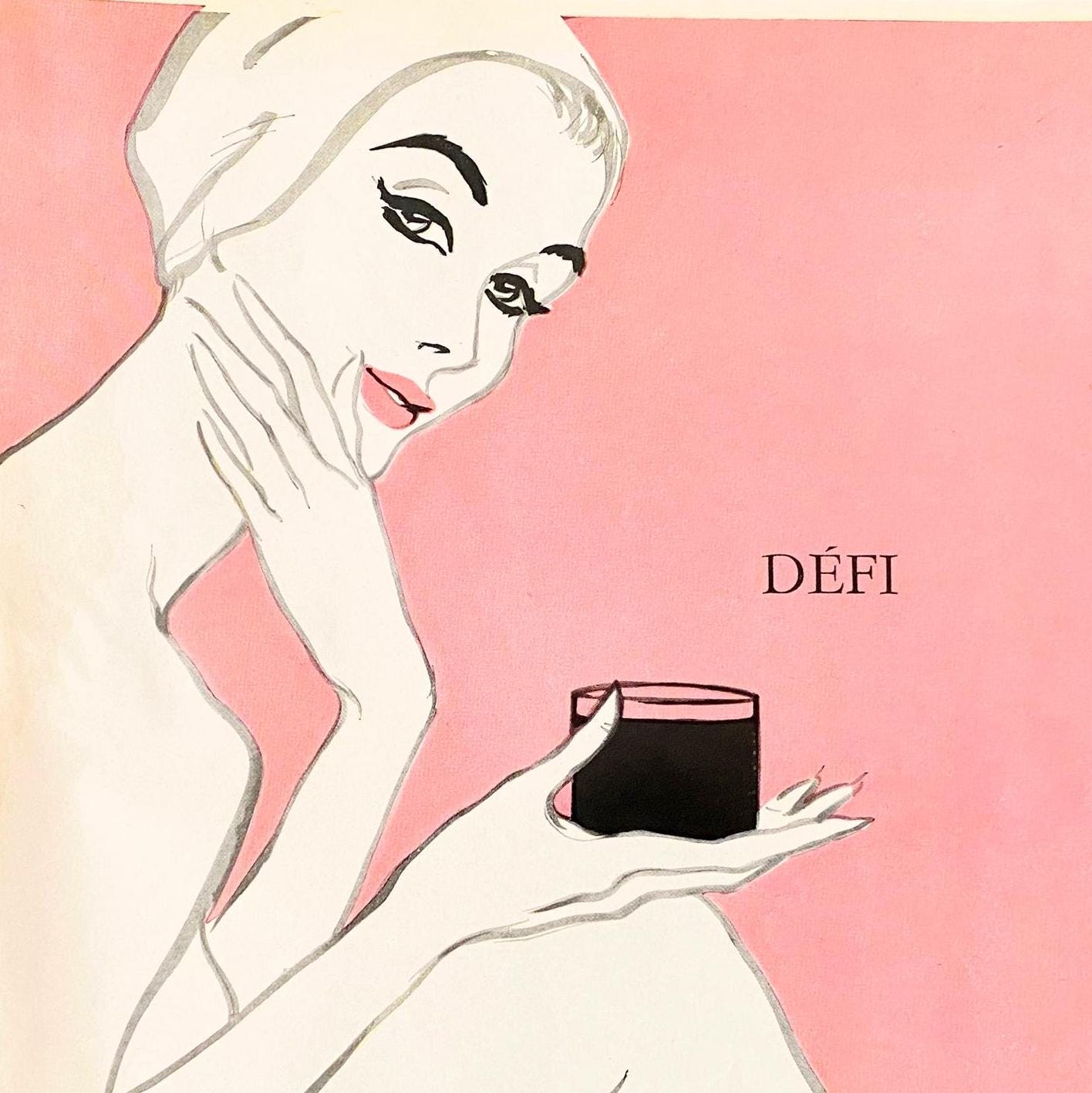Vintage French Cosmetics Ad Print: Vogue Magazine, Pierre Simon Illustration