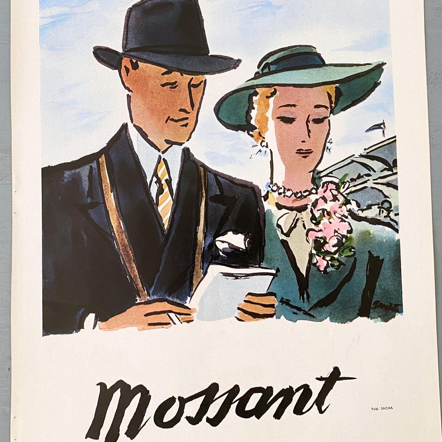 Authentic 1930s Mossant Hat Ad Poster: Original French Retro Fashion Print