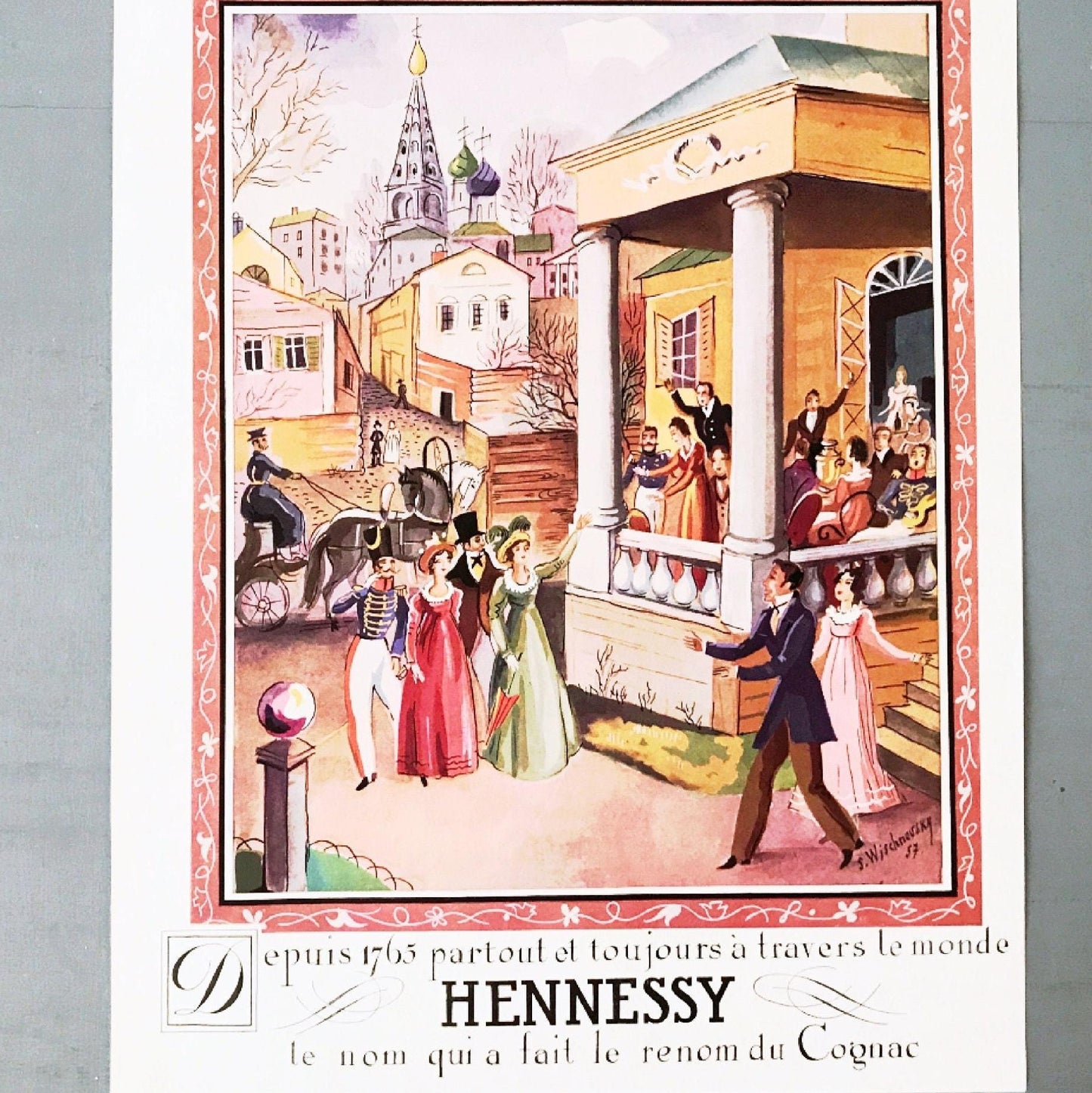 Vintage Hennessy Cognac Ad: Rare French Alcohol Poster, Collectible Bar Art