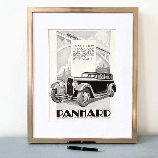 Vintage Panhard Car Ad Print: Signed Alexis Kow, Mid-Century Modern Garage Decor