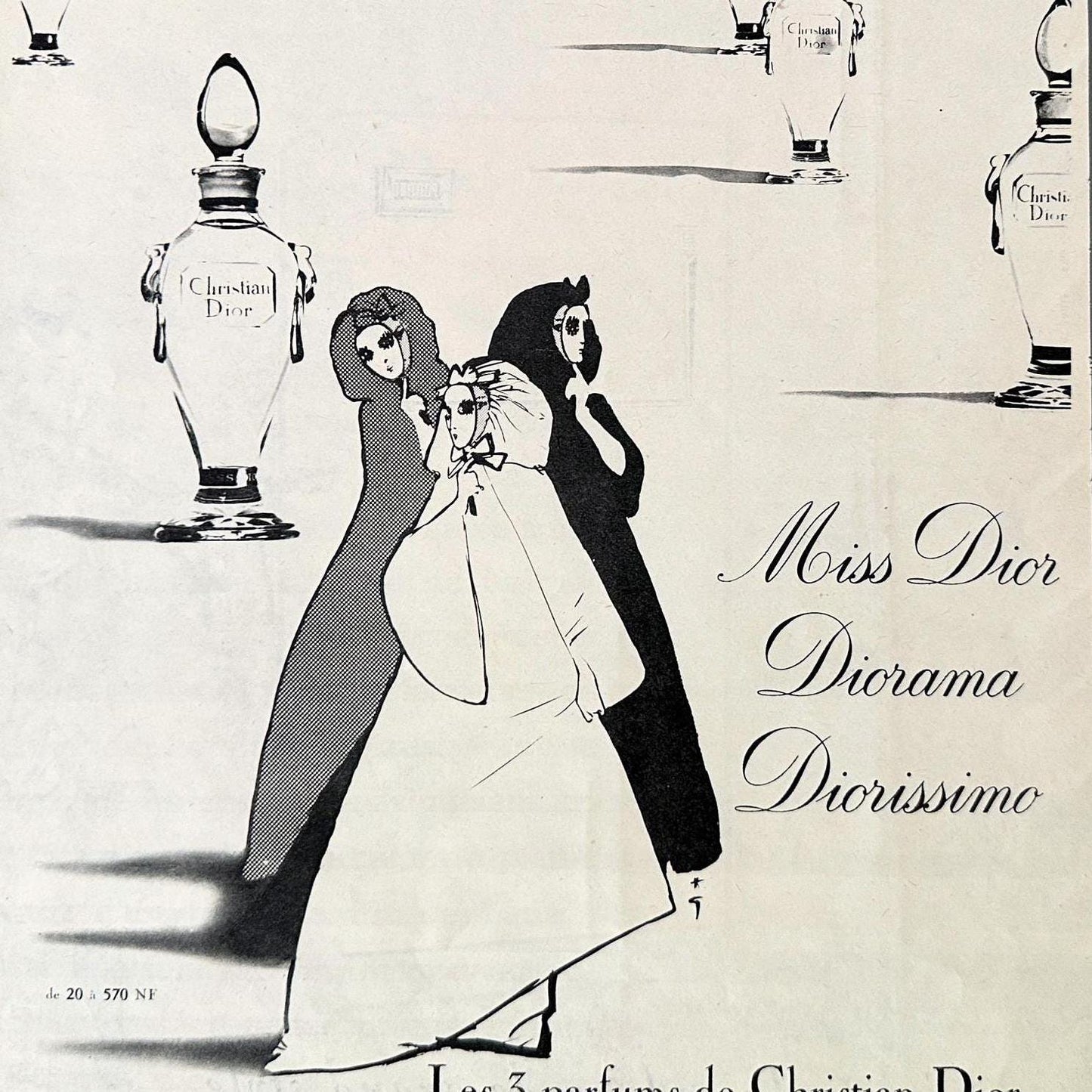 Vintage Dior Perfume Advertisement Poster: Rene Gruau Fashion Illustration