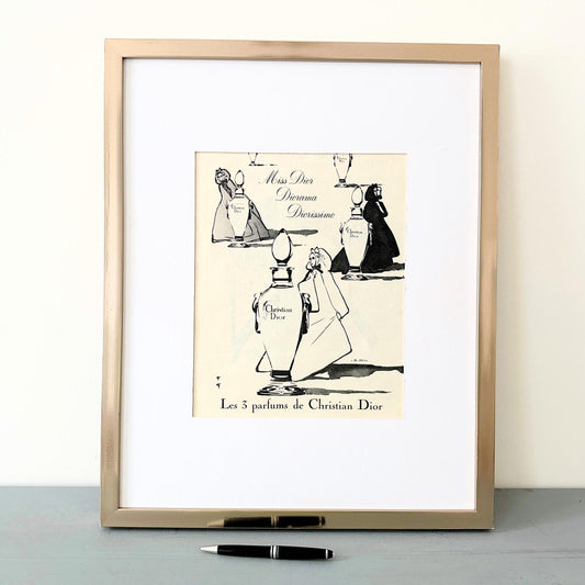 Rare French Vintage Dior Perfume Poster by Gruau: Boho Glam Decor