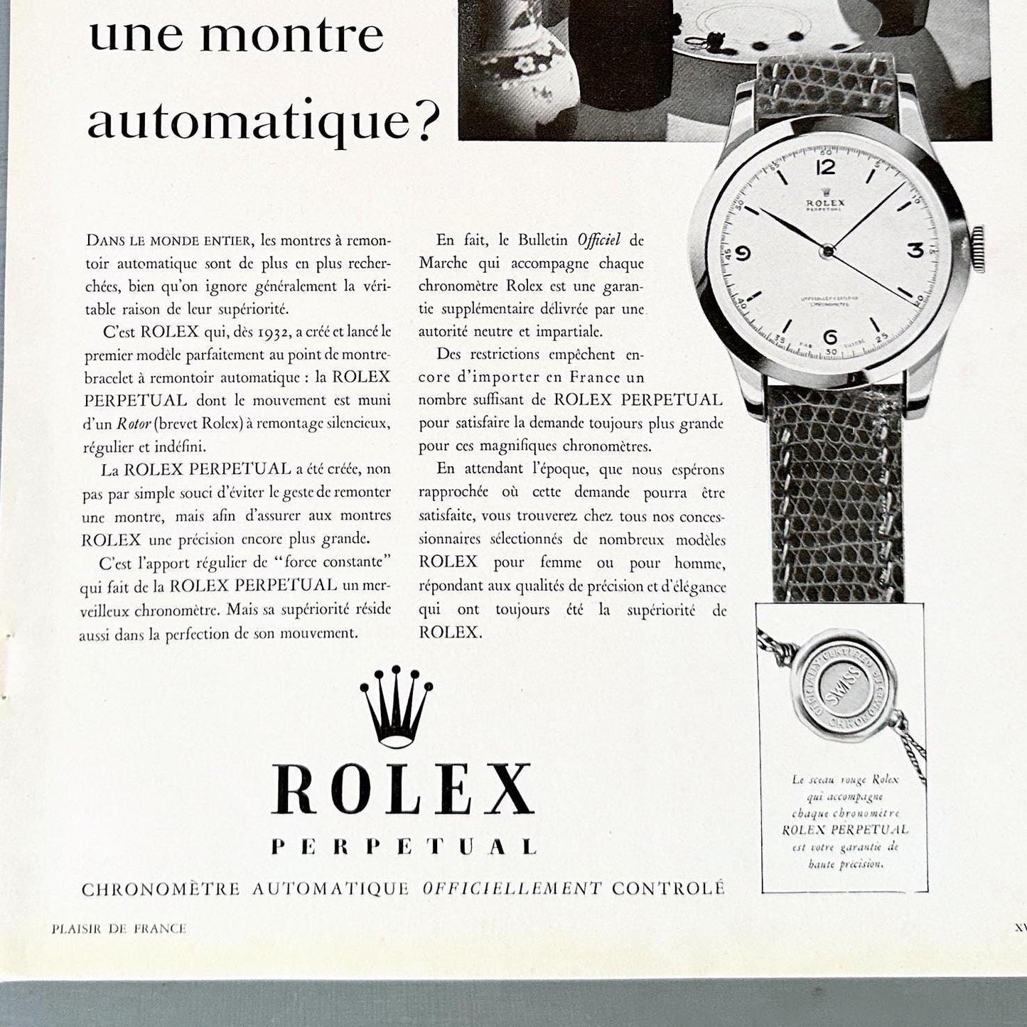 Original 1950s Rolex Watch Mid Century Ad Poster - Rare Authentic Swiss Watch Print Best Boyfriend Watch Collector Gift - French Wall Decor