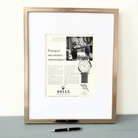 Original 1950s Rolex Watch Mid Century Ad Poster - Rare Authentic Swiss Watch Print Best Boyfriend Watch Collector Gift - French Wall Decor