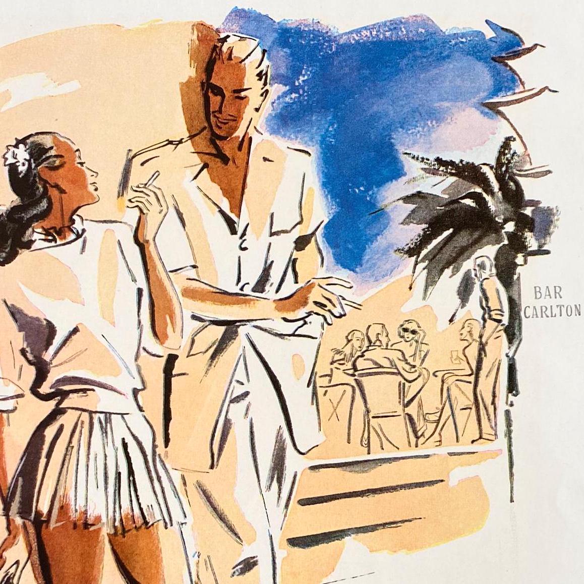 Vintage Vogue Fashion Print: Rare Cote d'Azur Bar Scene