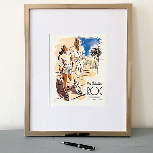 Vintage Vogue Fashion Print: Rare Cote d'Azur Bar Scene