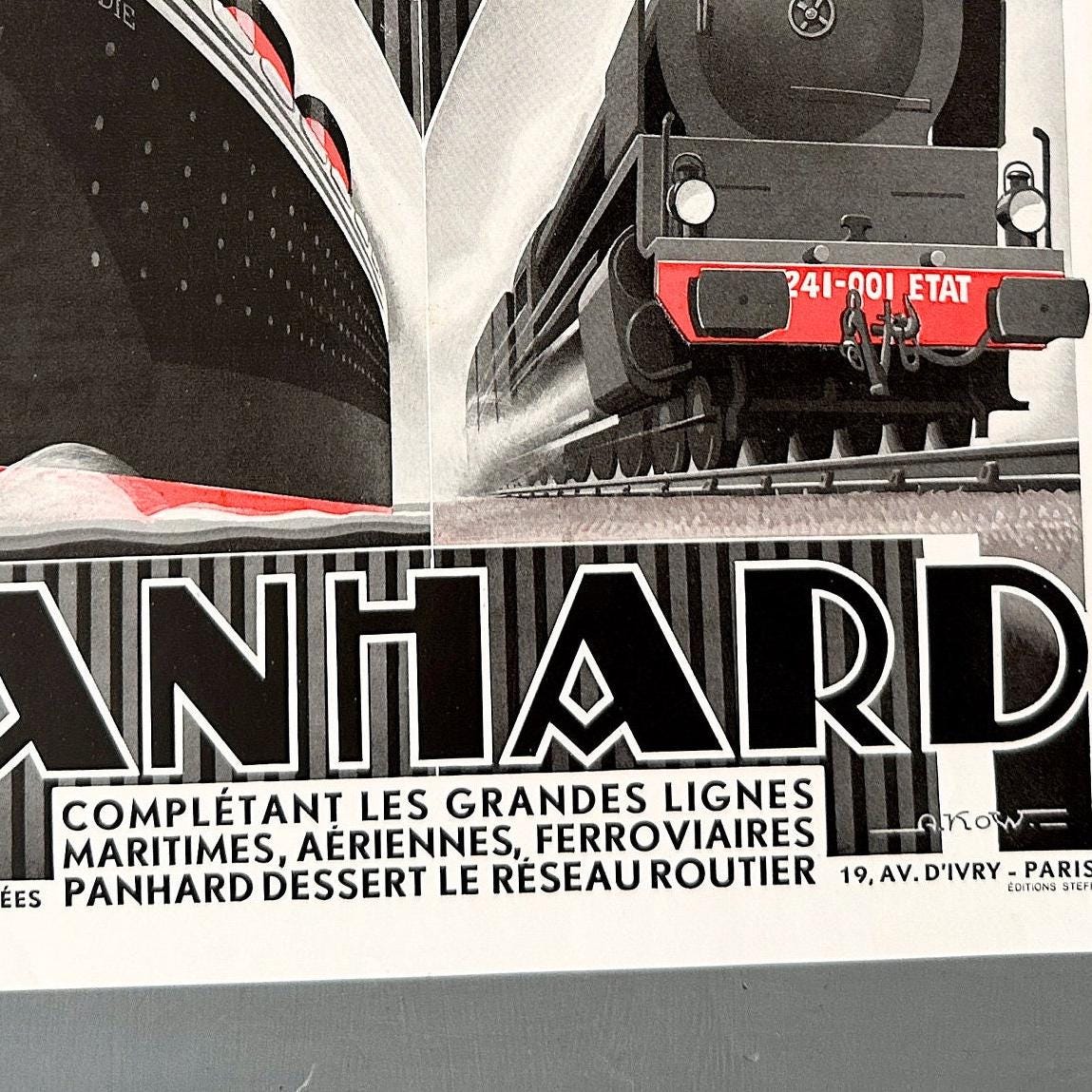 1930s Vintage Panhard Car, Transatlantic Liner, Train, Airplane Ad Print by Alexis Kow