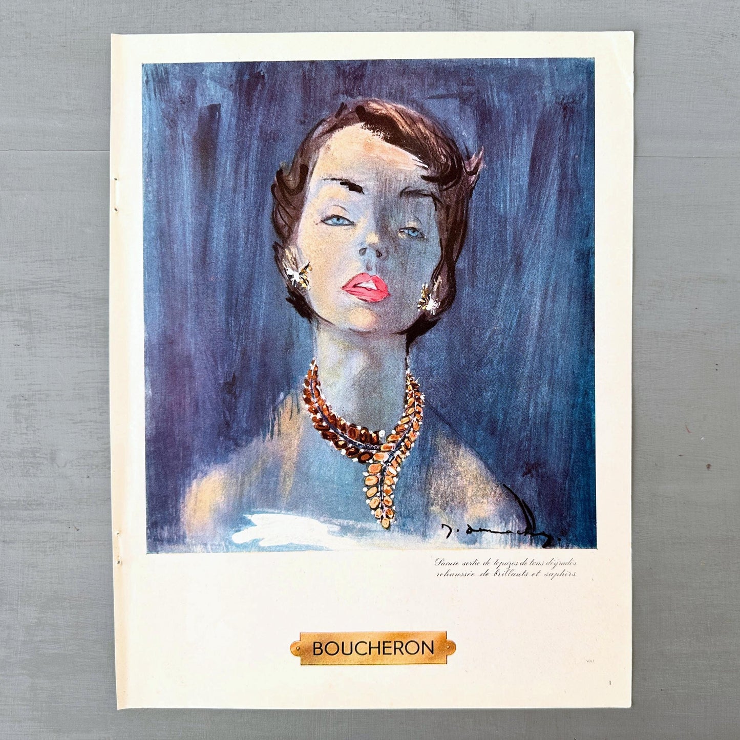 Vintage Boucheron Jewelry Ad Poster: Jacques Demachy Print, Paris Fashion