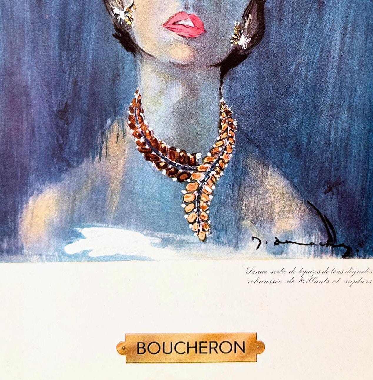 Vintage Boucheron Jewelry Ad Poster: Jacques Demachy Print, Paris Fashion