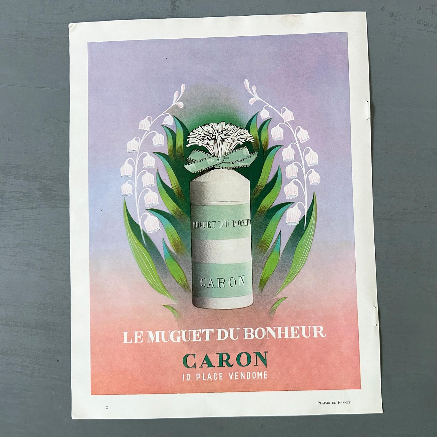Rare Authentic 1950s Vintage French Lily Of The Valley Perfume Advertisement Print from French Magazine