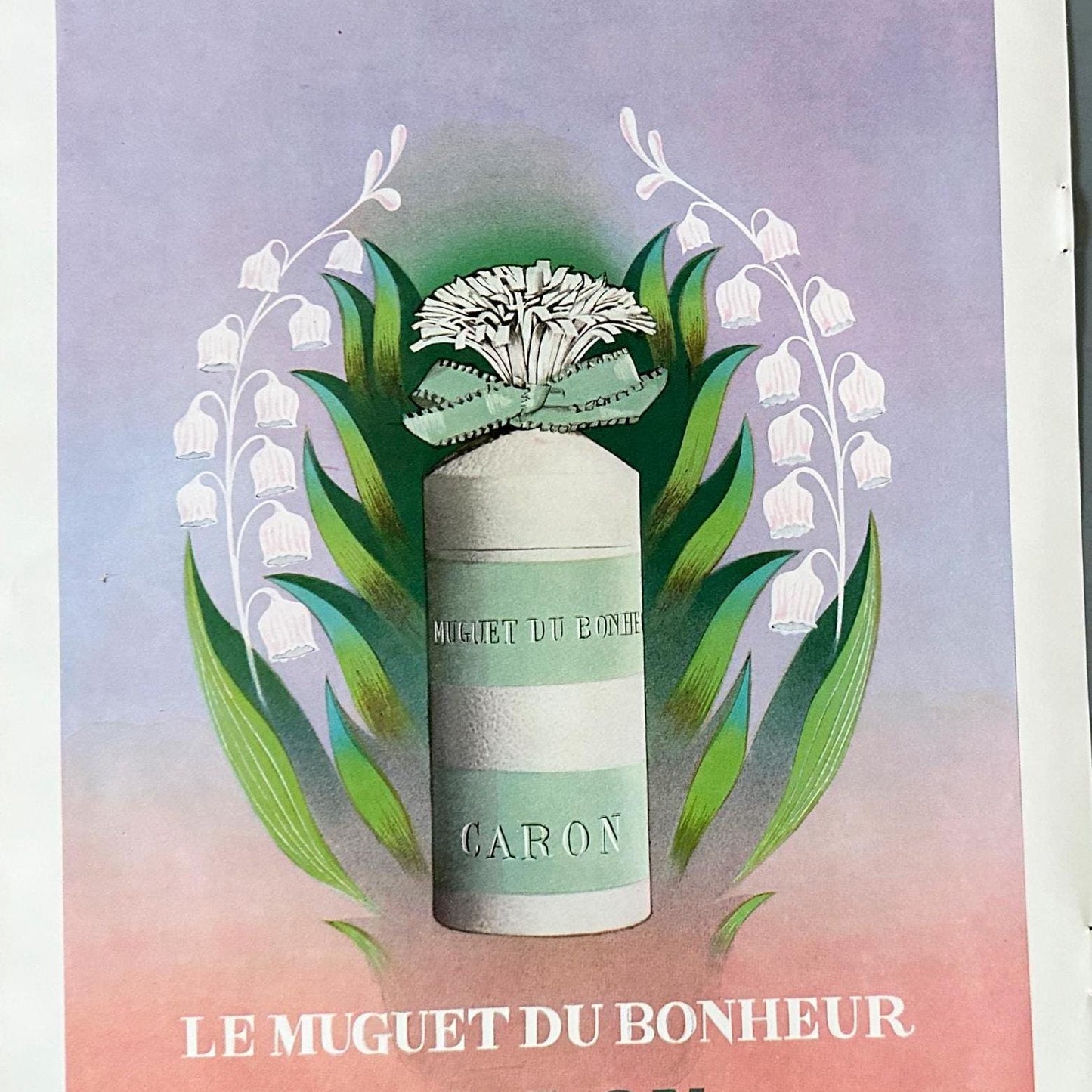 Rare Authentic 1950s Vintage French Lily Of The Valley Perfume Advertisement Print from French Magazine