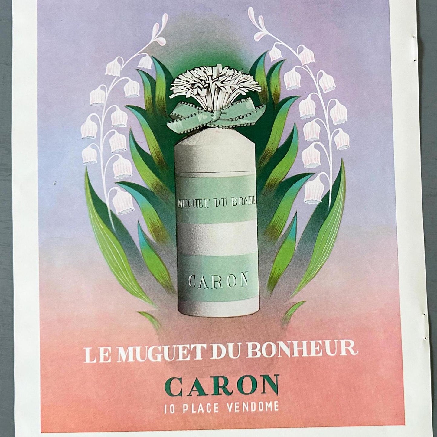 Rare Authentic 1950s Vintage French Lily Of The Valley Perfume Advertisement Print from French Magazine