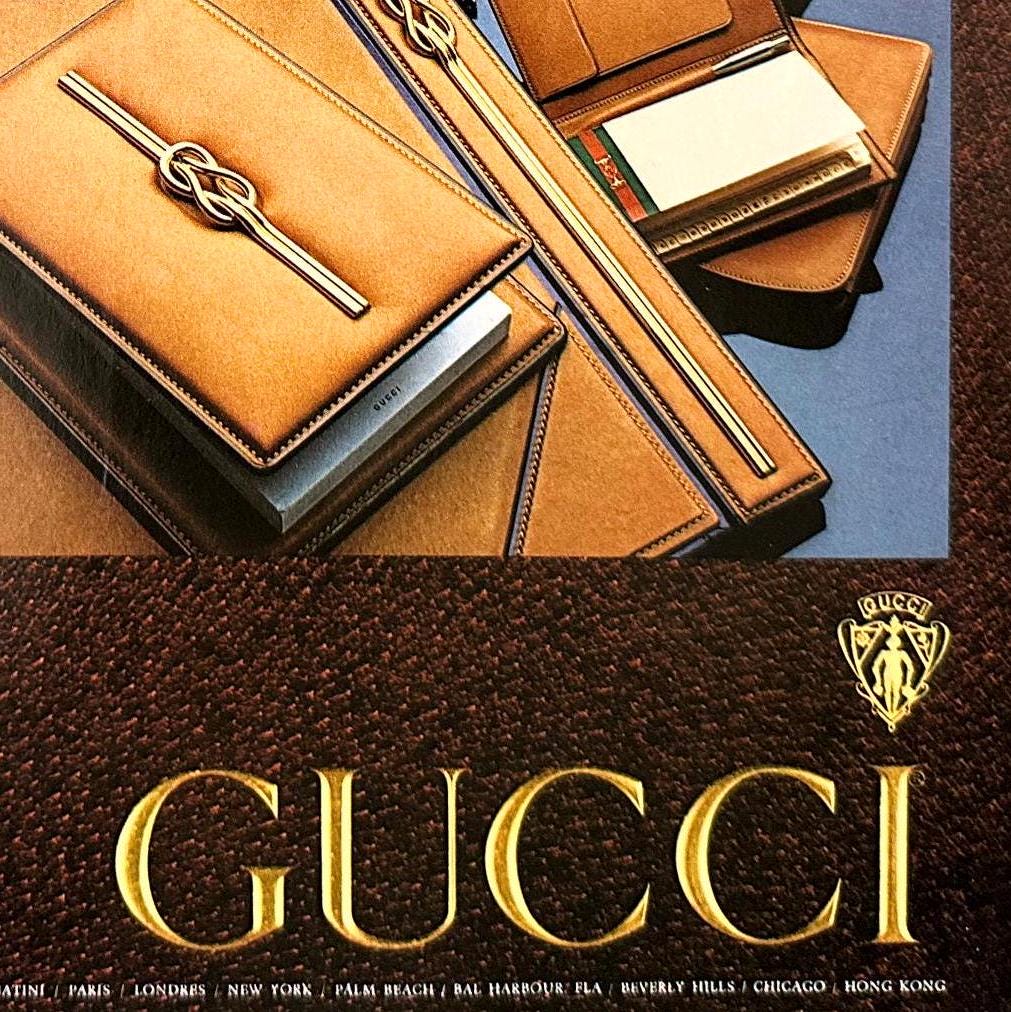 Rare Authentic Vintage Gucci Shop Advertisement Poster, Mid Century Fashion Print Glam House Wall Art Unique Fashionista Gift Ready to Frame