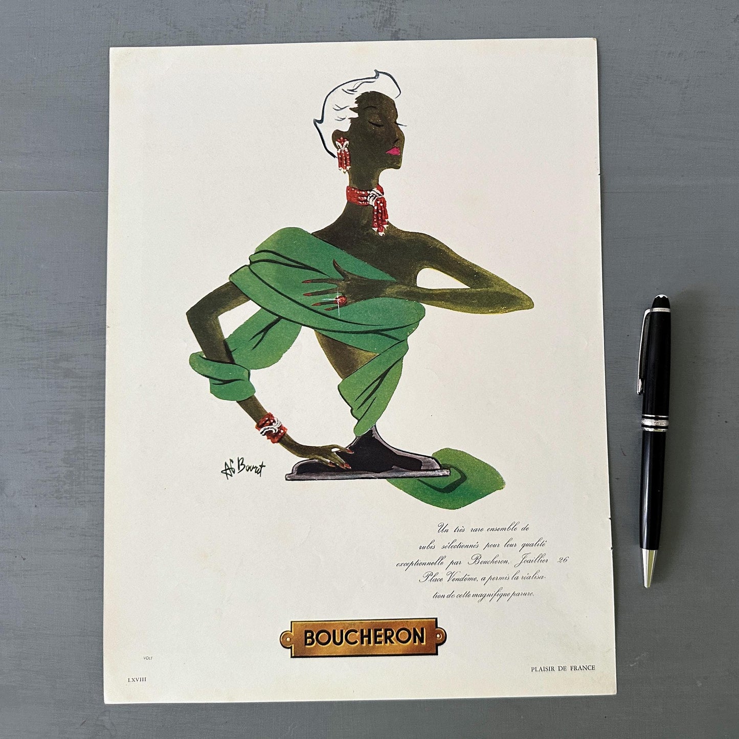 1950s Vintage Boucheron Jewelry Ad Poster: French Glam Wall Art