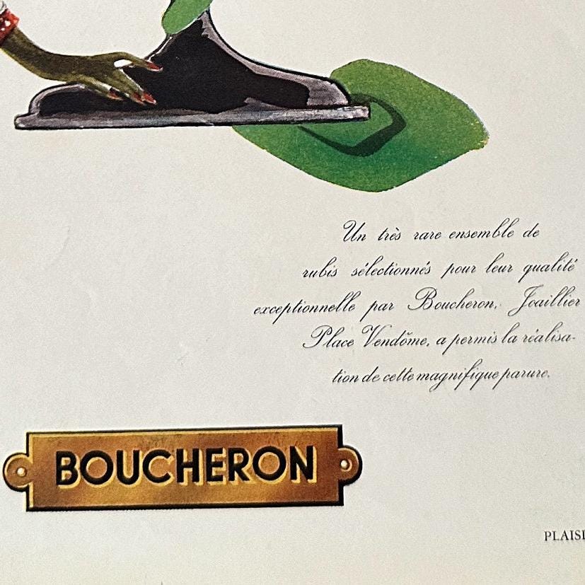 1950s Vintage Boucheron Jewelry Ad Poster: French Glam Wall Art