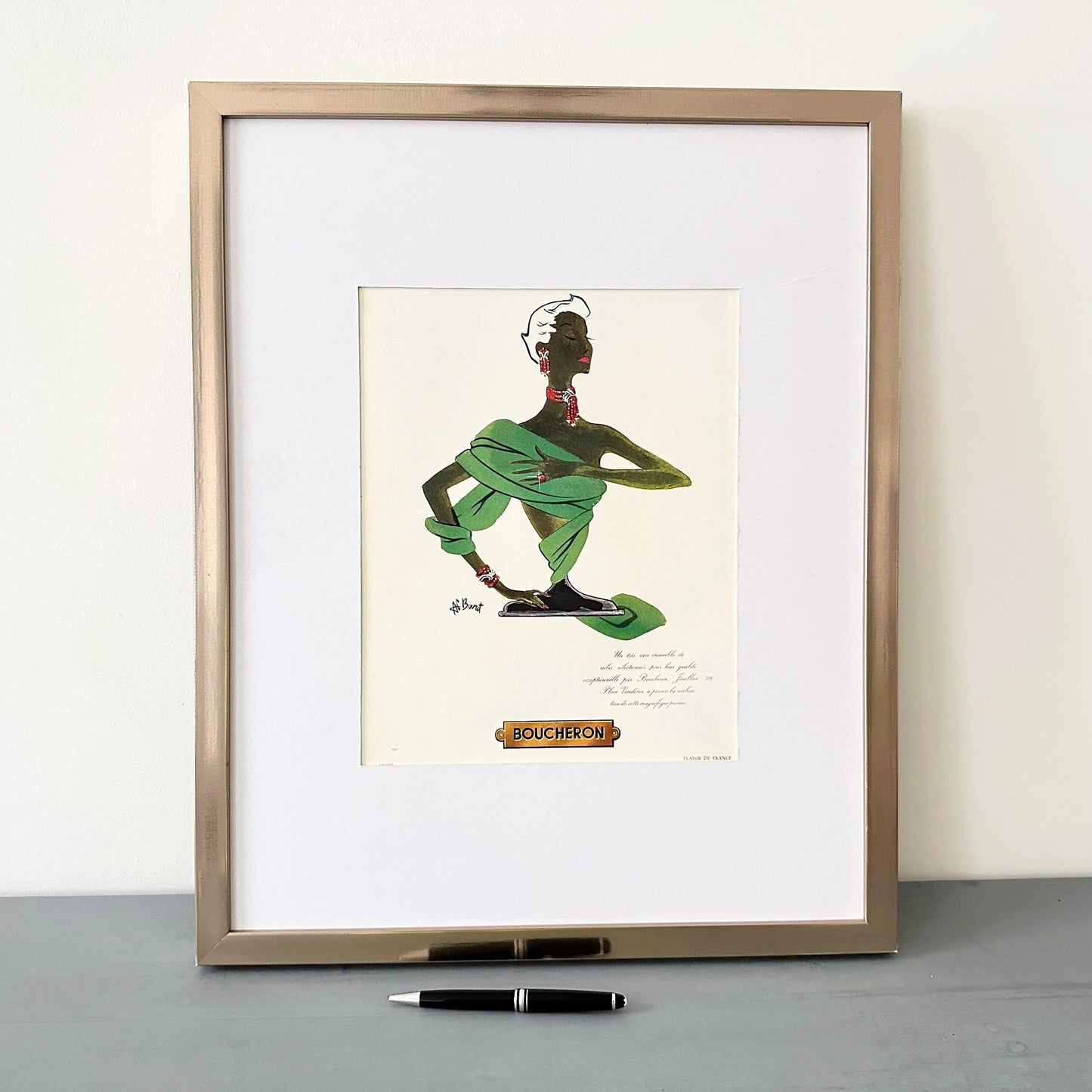 1950s Vintage Boucheron Jewelry Ad Poster: French Glam Wall Art