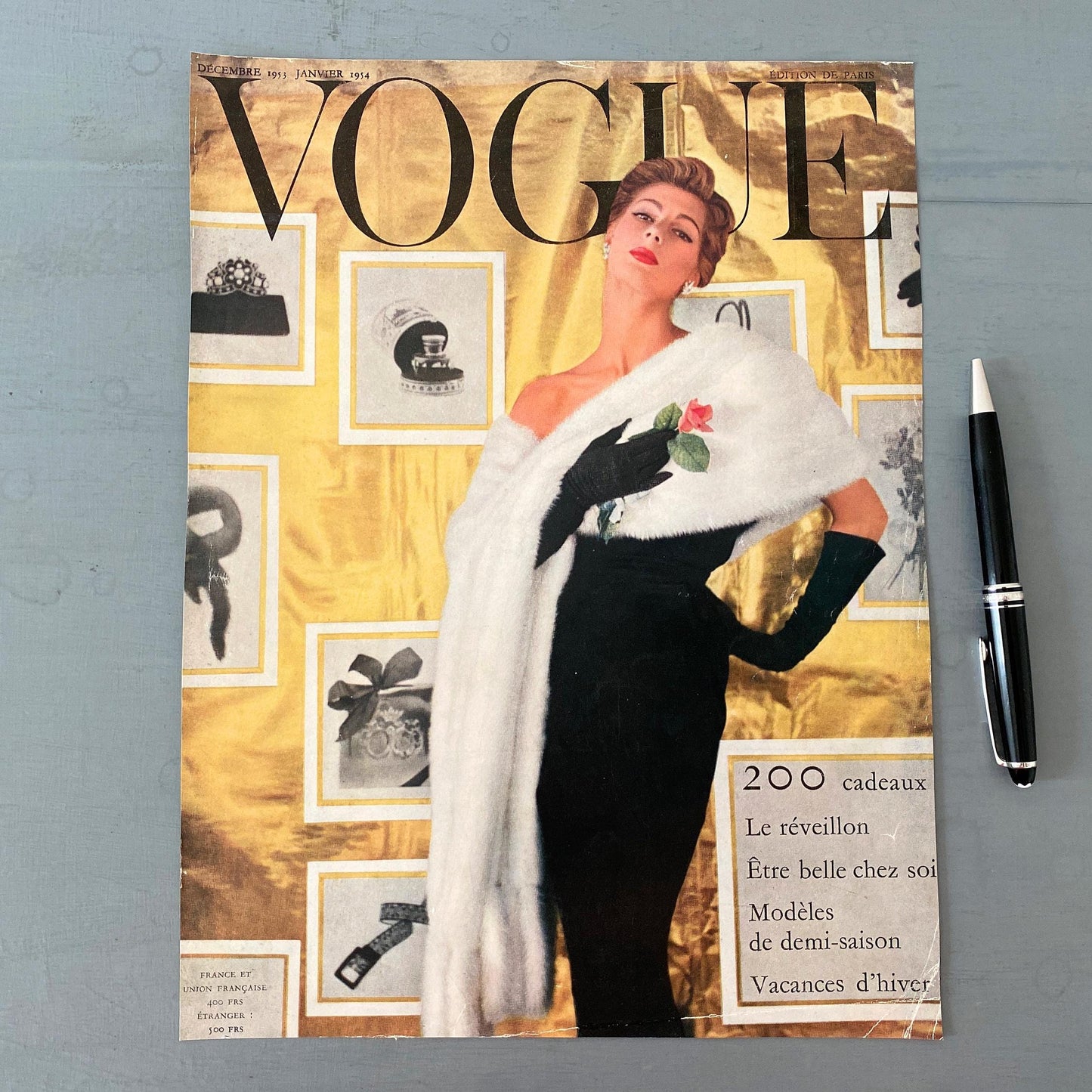 Authentic Vintage 1950s Vogue Cover Poster, Original French Magazine Page