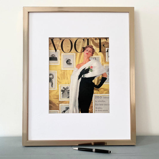 Authentic Vintage 1950s Vogue Cover Poster, Original French Magazine Page