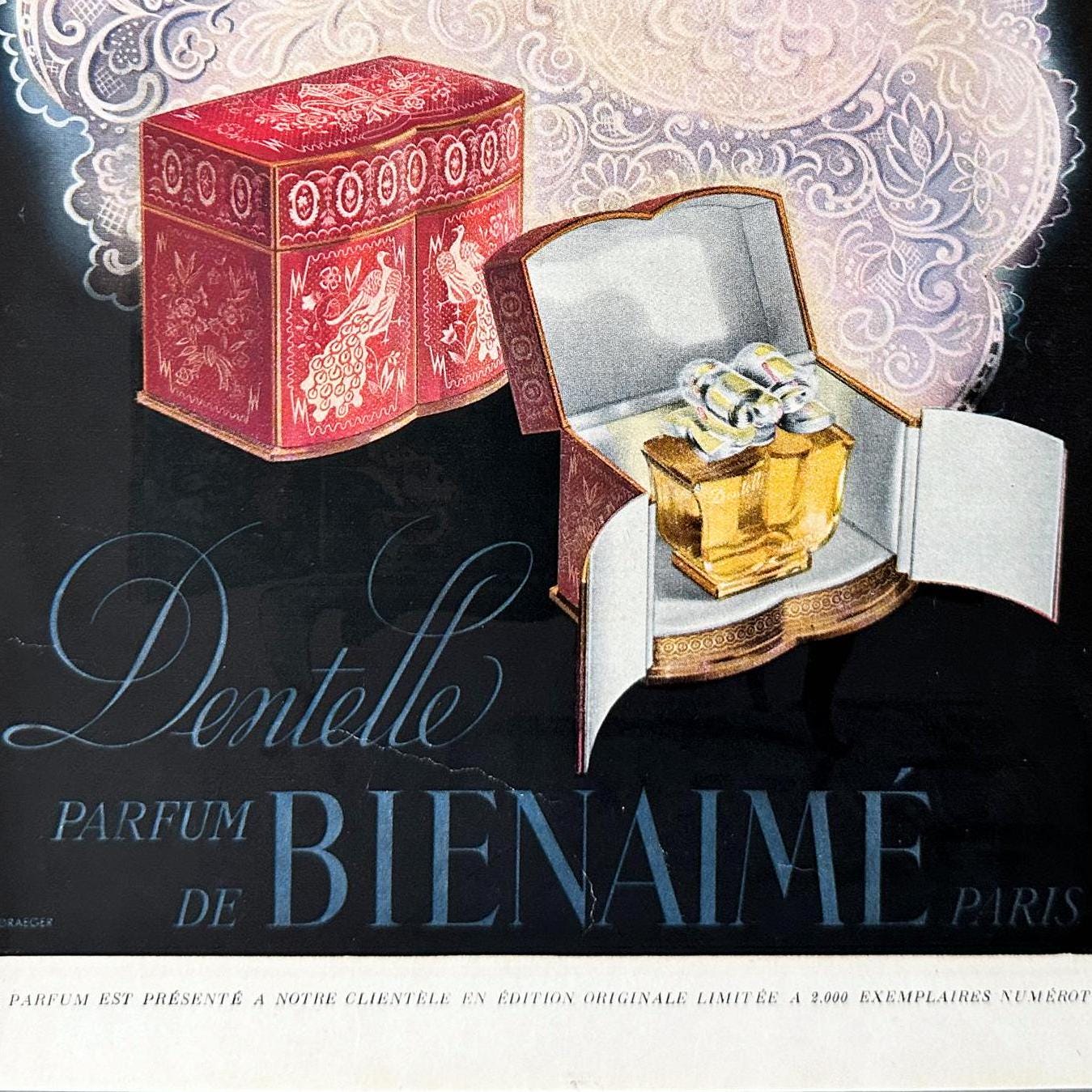 Original 1940s French Vintage Bienaime Perfume Advertisement Print: Rare La Vie Parisienne Poster
