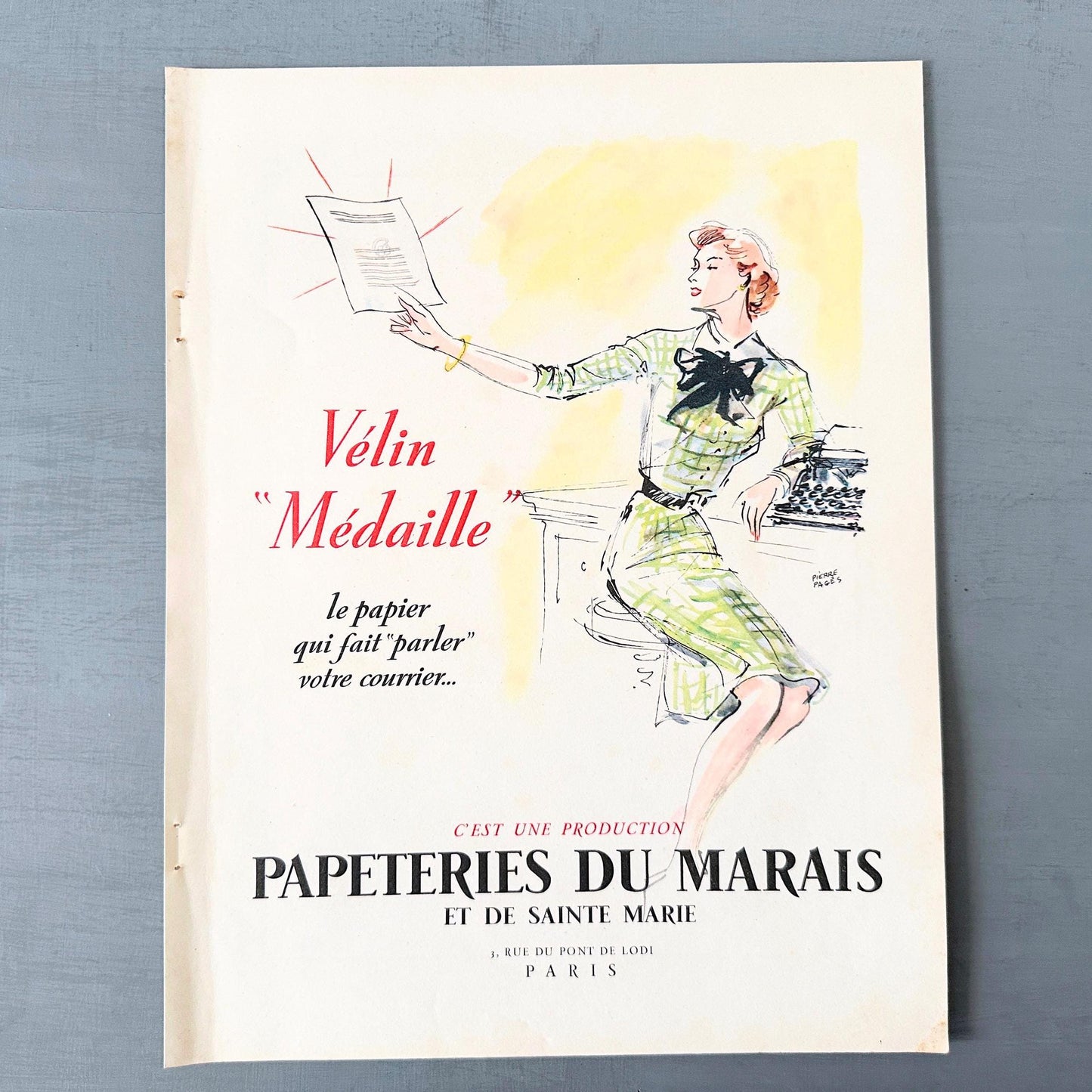 Vintage Paper Shop Ad Print: Pierre Pages French Magazine Art