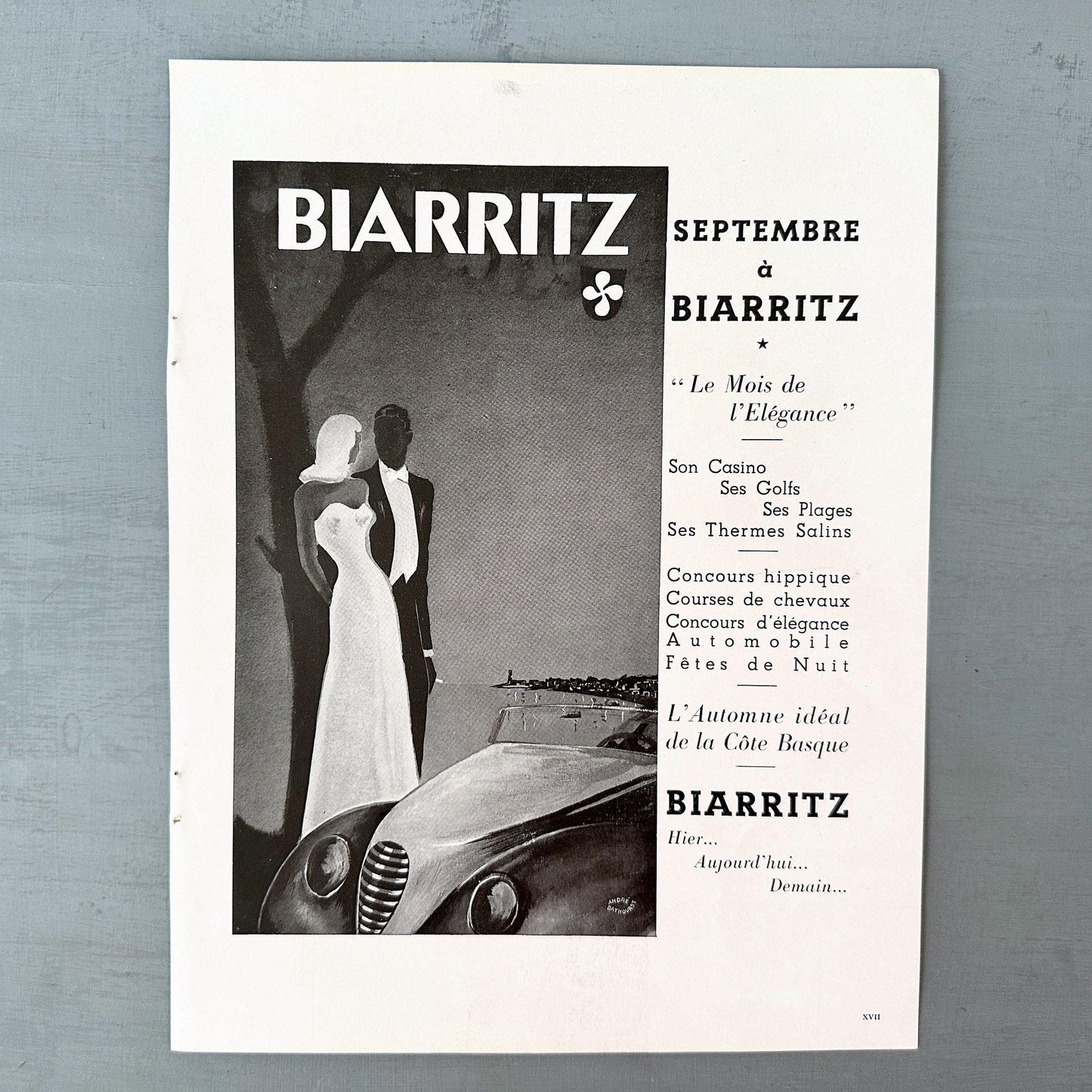 1940s Vintage Biarritz Travel Poster: Art Deco French Tourism Print