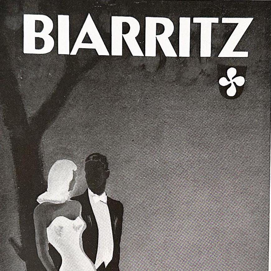 1940s Vintage Biarritz Travel Poster: Art Deco French Tourism Print