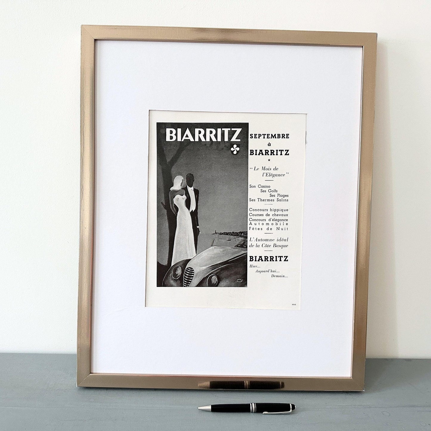 1940s Vintage Biarritz Travel Poster: Art Deco French Tourism Print