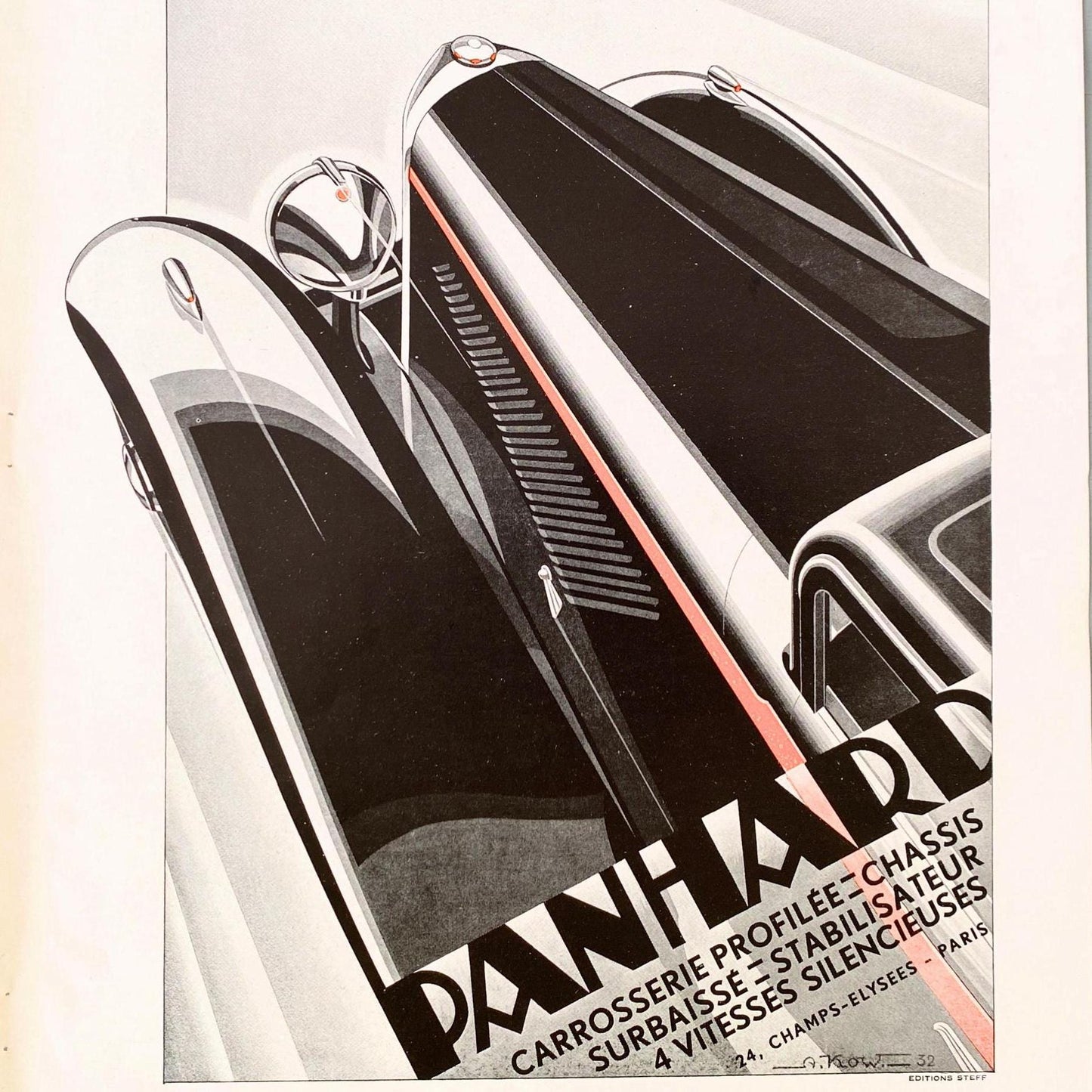 1920s Panhard Car Ad Poster: Vintage Art Deco Supercar Drawing