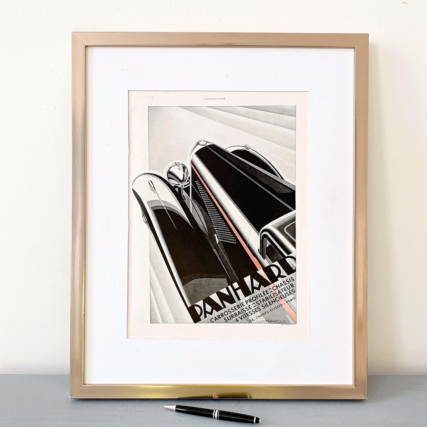 1920s Panhard Car Ad Poster: Vintage Art Deco Supercar Drawing