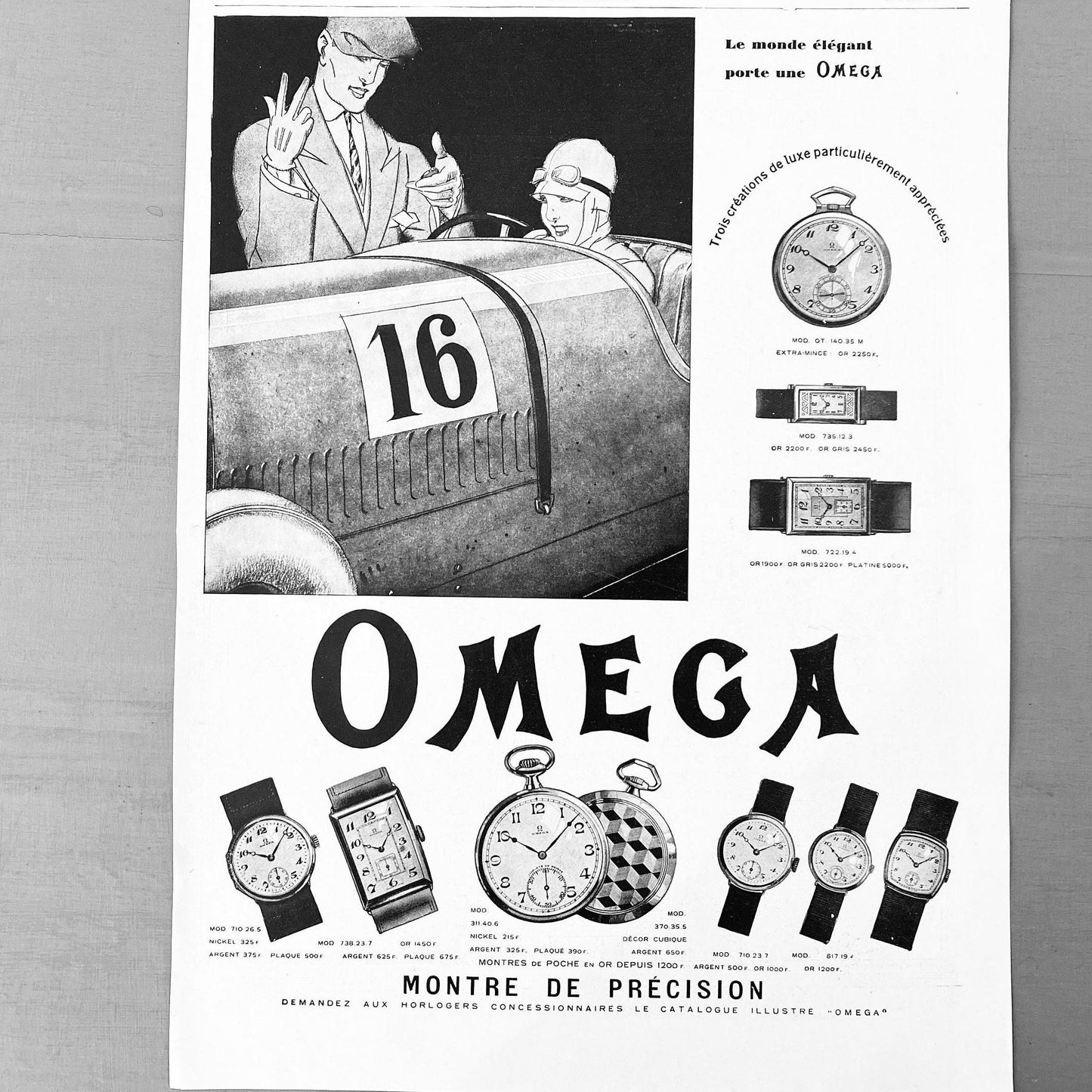 Vintage Omega Swiss Watch Ad Print: Racing Car Poster by Rene Vincent