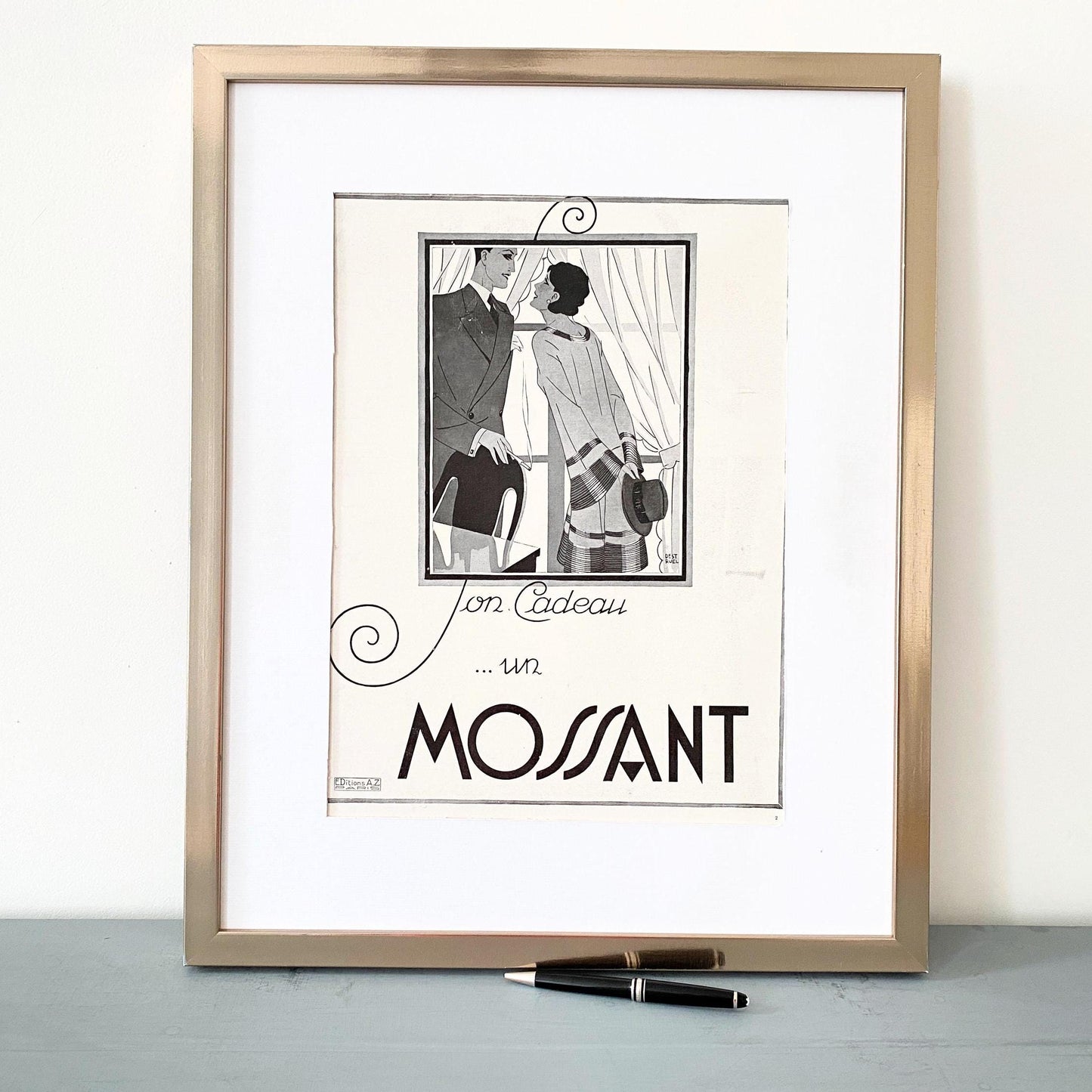 Authentic Vintage Mossant Hat Ad Poster: Original 1930s French Fashion Print