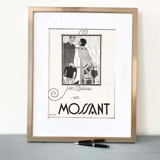Authentic Vintage Mossant Hat Ad Poster: Original 1930s French Fashion Print