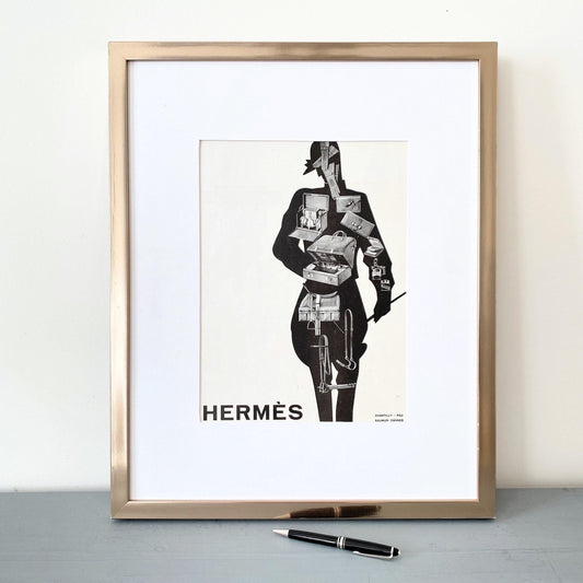 Rare Hermes Bag Advertisement Wall Art Poster, Highly Collectible Mid Century Modern Polo Man Print Gift for Hermes Lover Great to Frame