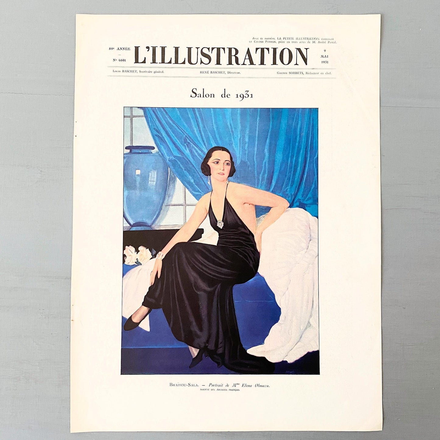 Original 1930 Art Deco Woman Lithograph Print: Elena Olmazu, Belle Epoque Style
