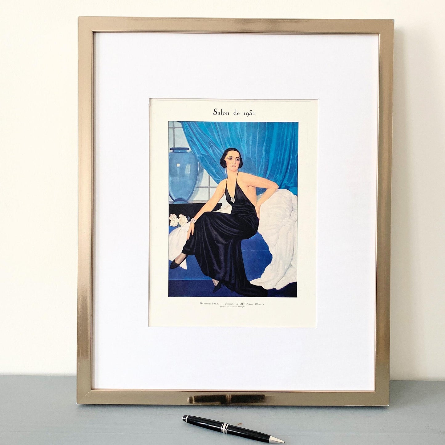 Original 1930 Art Deco Woman Lithograph Print: Elena Olmazu, Belle Epoque Style