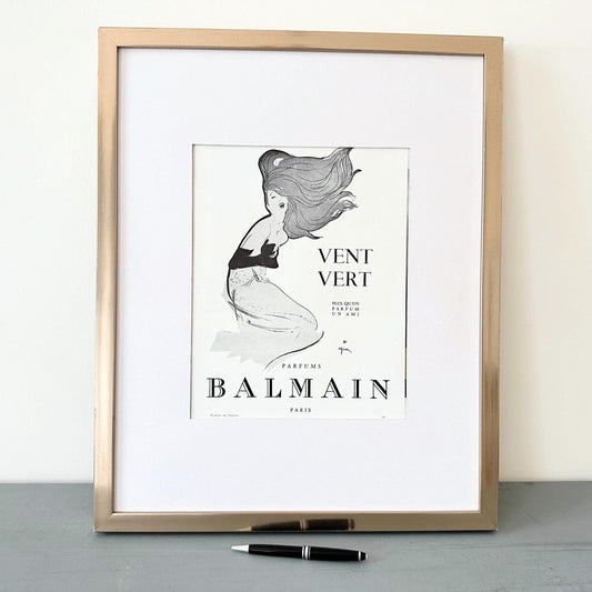 Vintage Balmain Perfume Ad - Rene Gruau Vogue Print - Mid-Century Glam Decor