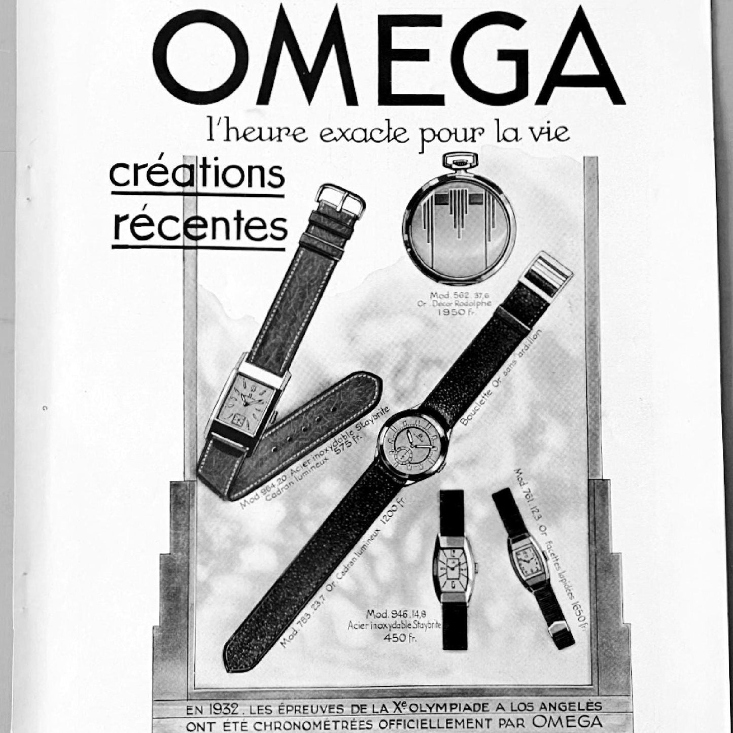 Authentic 1930s Vintage Omega Watch Advertisement Poster: Original French  Print