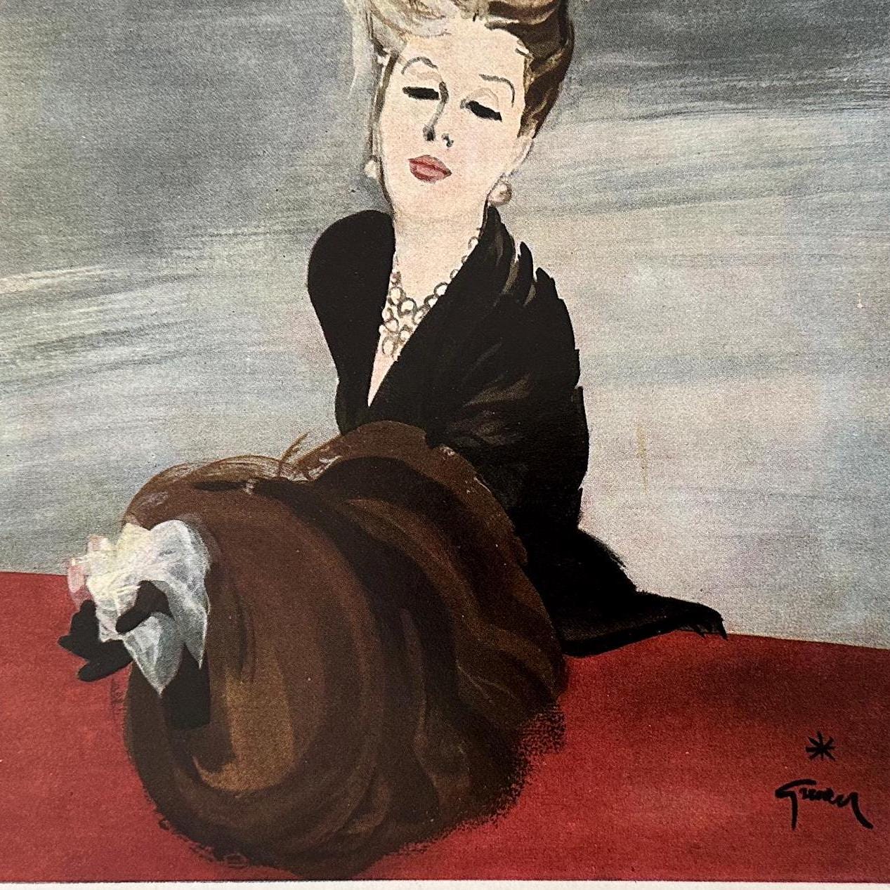 Rene Gruau French Vogue Perfume Ad: 1950s Parisian Fashion Illustration