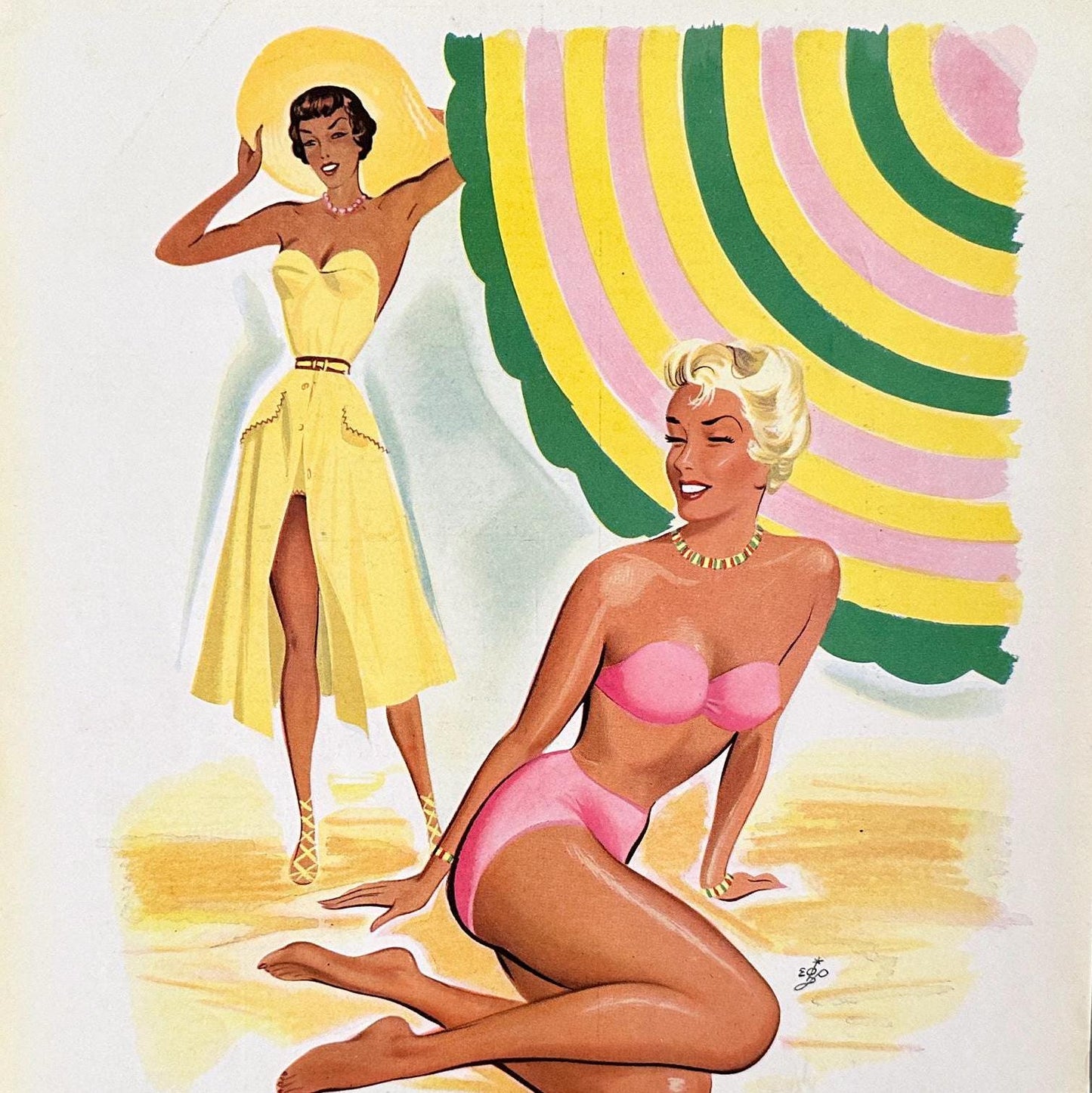 1950s Vintage Swimwear Ad Print: Mid-Century Beach Fashion Poster