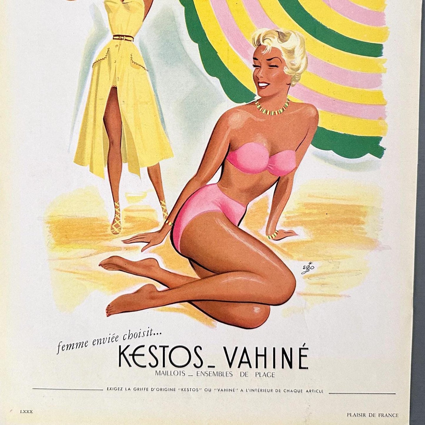 1950s Vintage Swimwear Ad Print: Mid-Century Beach Fashion Poster