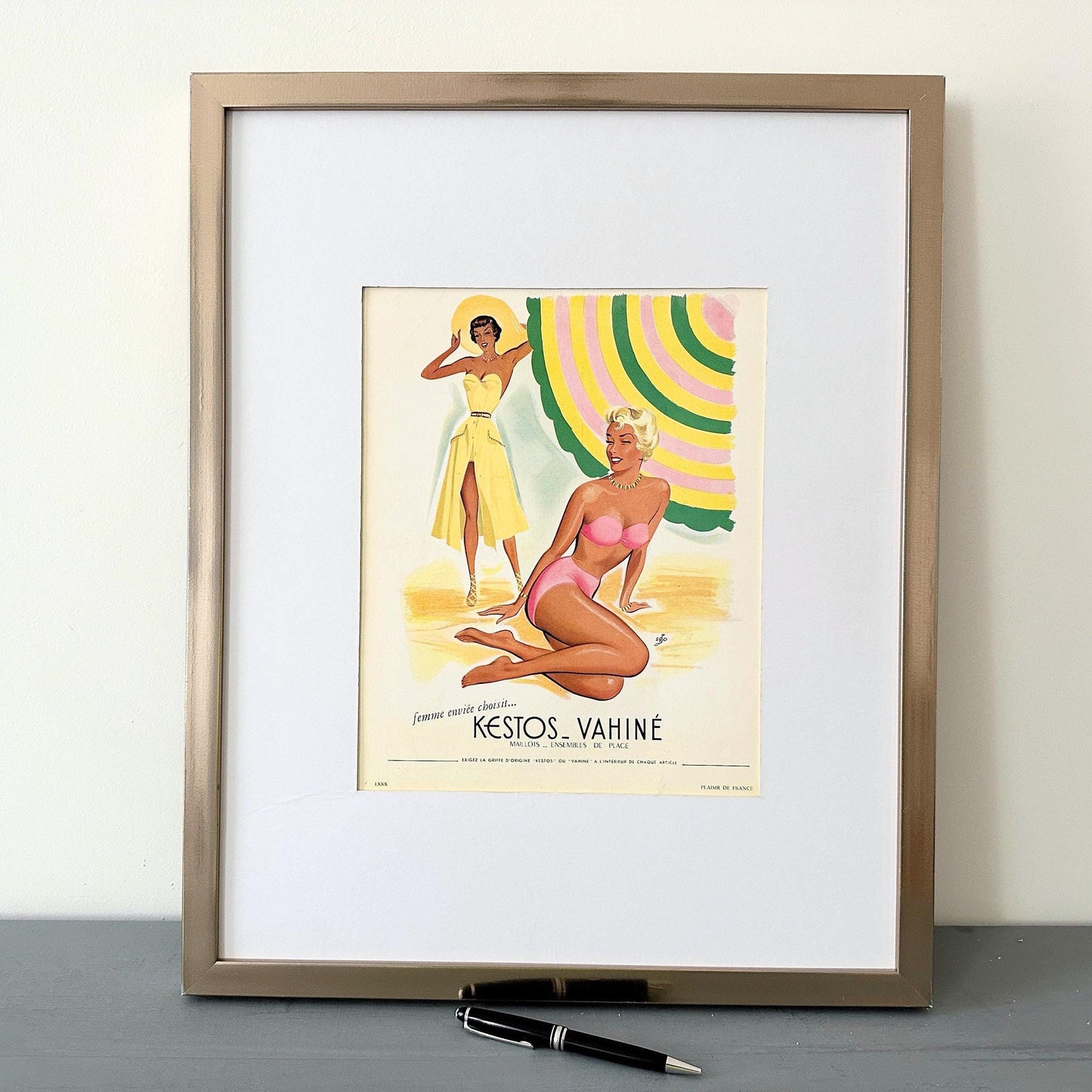 1950s Vintage Swimwear Ad Print: Mid-Century Beach Fashion Poster