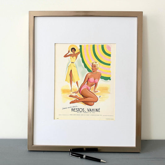 1950s Vintage Swimwear Ad Print: Mid-Century Beach Fashion Poster