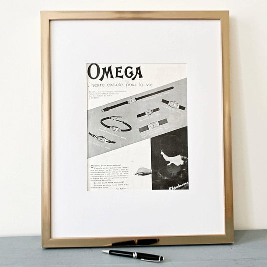 Vintage Omega Watch Ad Poster: Rare Swiss Print, Mid-Century Decor