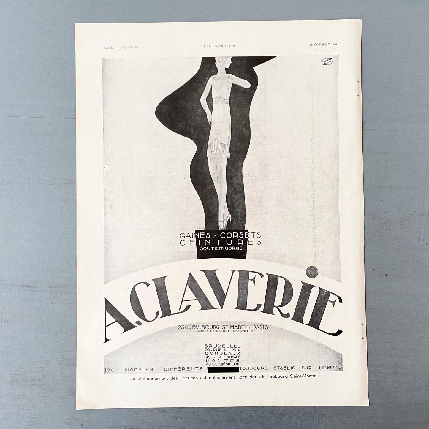 Original Vintage Claverie Lingerie Ad Wall Poster - Rare Authentic Art Deco Boheme Luxury Underwear Craft Room - Laundry or Dressing Poster