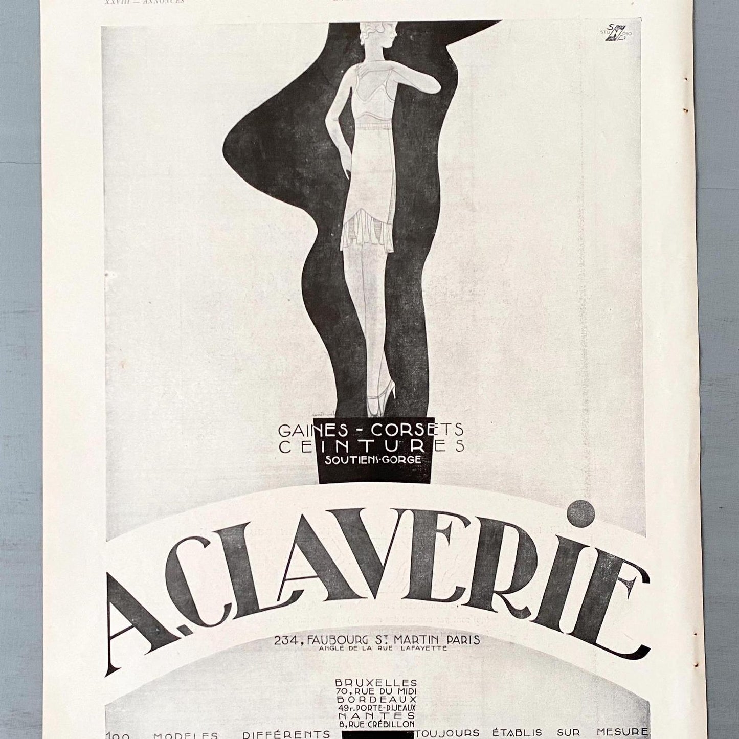 Original Vintage Claverie Lingerie Ad Wall Poster - Rare Authentic Art Deco Boheme Luxury Underwear Craft Room - Laundry or Dressing Poster