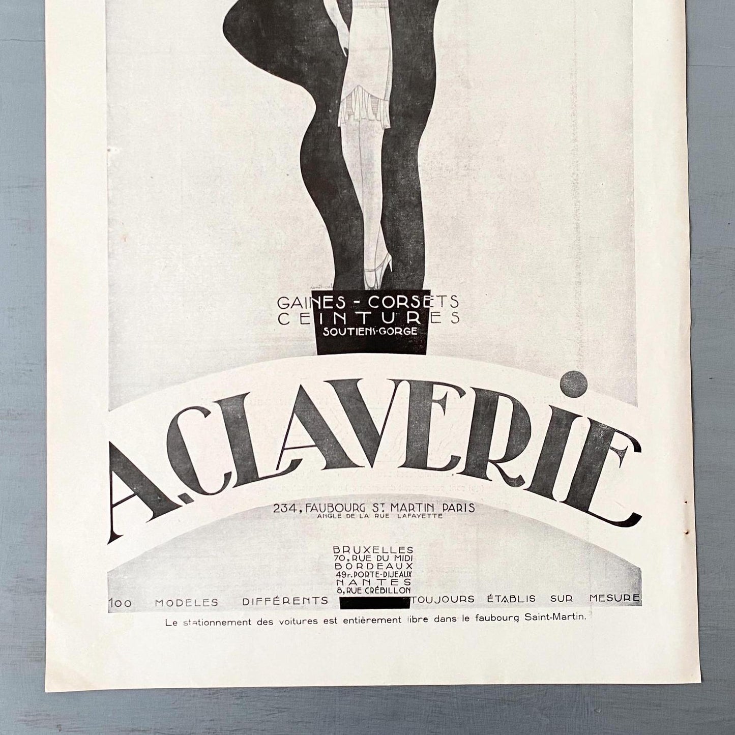 Original Vintage Claverie Lingerie Ad Wall Poster - Rare Authentic Art Deco Boheme Luxury Underwear Craft Room - Laundry or Dressing Poster